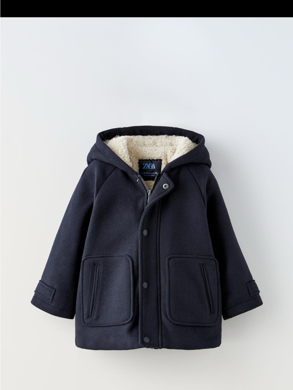 Zara Navy Hooded Pea Coat with Cream Sherpa